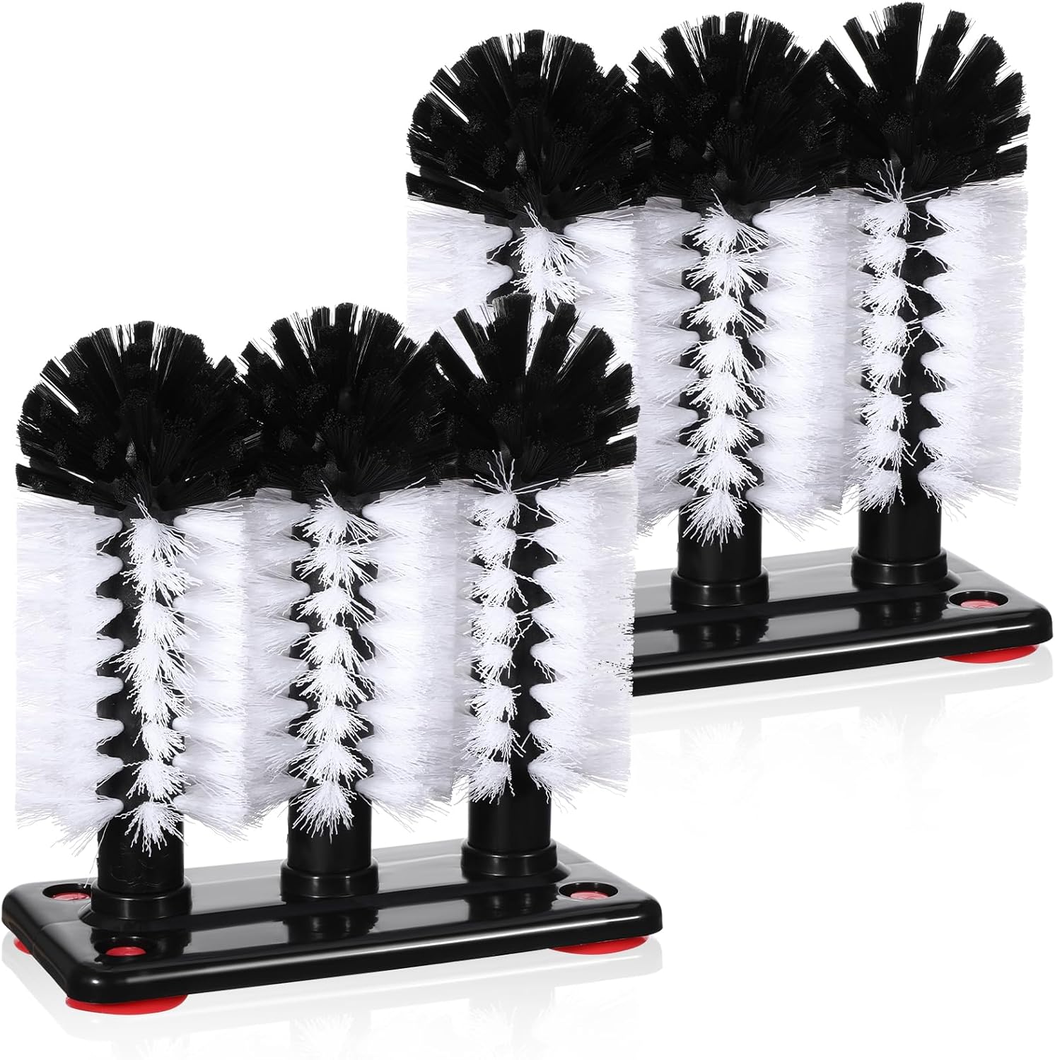 2 Pack Water Bottle Cleaning Brush with Suction Base, 3 Head Bristle Bar Glass Washer for Sink, Glass Cup Washer Brush Cleaner for Beer Cup, Long Leg Cup, Red Wine Glass Bar Kitchen Sink Tools