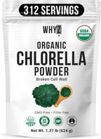 Organic Chlorella Powder, Raw, Premium Superfood Rich in Vegan Protein & Chlorophyll, Non-GMO, Vegan-Friendly Supplement, 312 Servings, 1.37 lb (624g)
