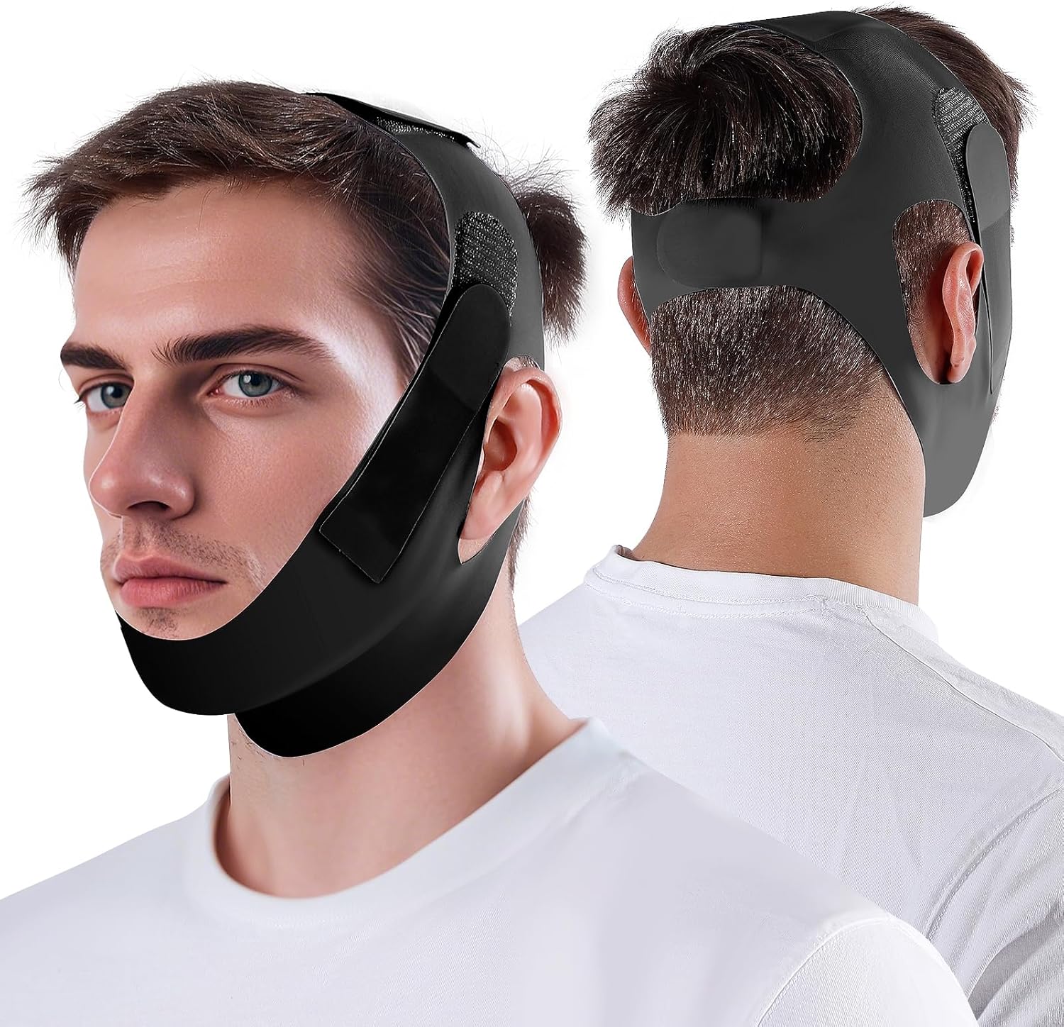 NOIKO Anti Snoring Chin Strap Adjustable, High Elasticity Traceless Chin Strap for Sleeping, Effective Anti Snoring Device, Snore Stopper Breathable and Durable for Adult (Black, M)