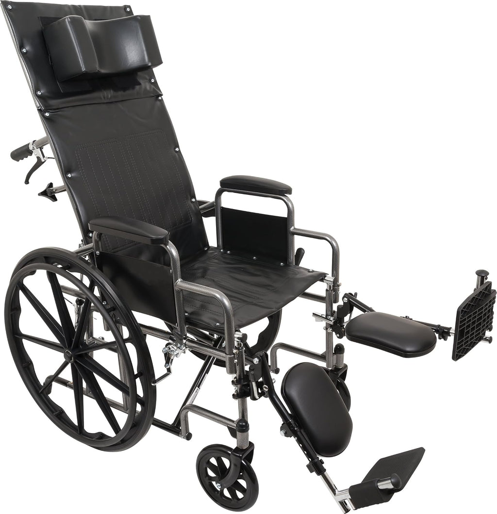 ProBasics Standard Reclining Wheelchair - Padded Detachable Desk Length Arms - 300 Pound Weight Capacity - Elevating Leg Rest, 18 x 16 inch Seat