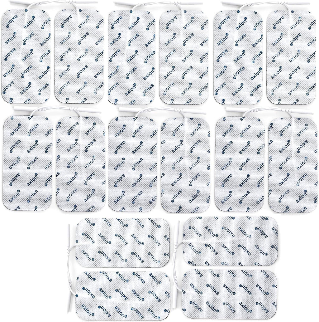 16 Large axion TENS Unit Electrode Pads 4x2'' - Replacement Pads with 2mm Pin Connector Lead Wire for TENS Machines and Muscle Stimulators | Reusable Self-Adhesive Rectangular Medical Electrodes