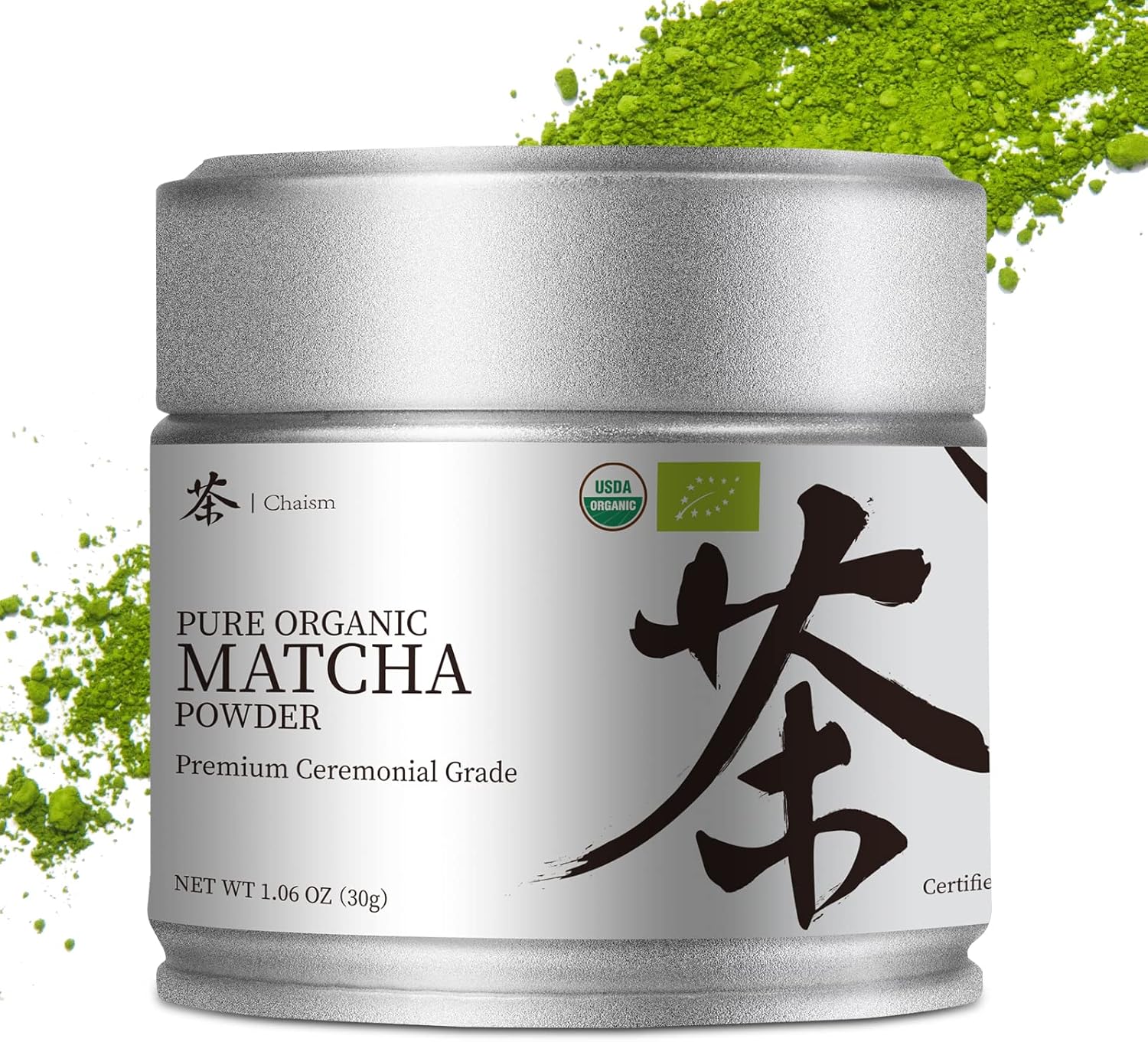 Chaism Ceremonial Grade Matcha Green Tea Powder - Premium First Harvest USDA Organic Gluten-Free Vegan, 100% Pure Unsweetened No Additives, 1.06oz Tin