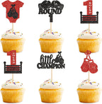 Ercadio 25 Pack Boxing Player Cupcake Toppers Black Red Glitter Boxing Gloves Cupcake Picks Boxer Gym Theme Round 1 Little Champion Baby Shower Birthday Party Cake Decorations Supplies