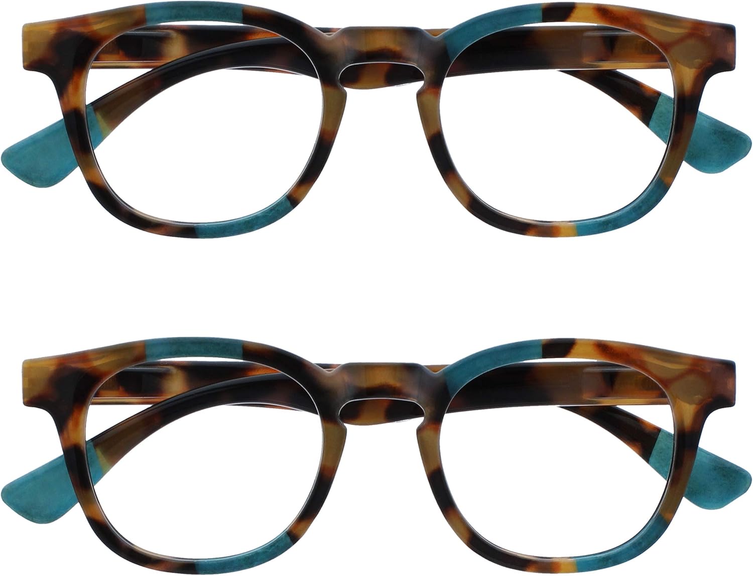 OPULIZE AVA Reading glasses for Women Men,Scratch Resistant Round frame with Spring Hinges, Brown Tortoiseshell with Turquoise +2.5 (Pack of 2)