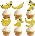 18pcs Yellow Glitter Fruit Banana Dessert Cupcake Topper Pick for Let’s Go Banana Theme Decor Supplies Baby Shower Men Women Boys Girls Happy Birthday Party Decorations