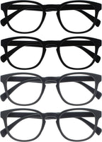 OPULIZE POP Reading Glasses for Women Men,Scratch Resistant Round Matt Frame with Spring Hinges, Black, Black, Grey, Grey +1.50 (Pack of 4)