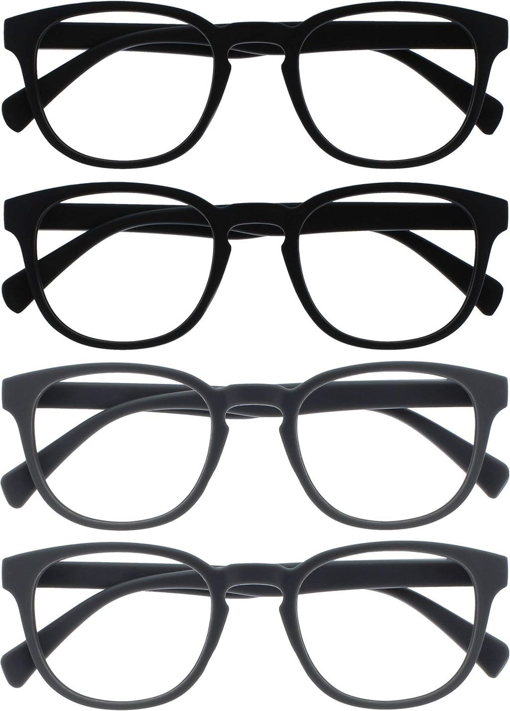 OPULIZE POP Reading Glasses for Women Men,Scratch Resistant Round Matt Frame with Spring Hinges, Black, Black, Grey, Grey +3.00 (Pack of 4)
