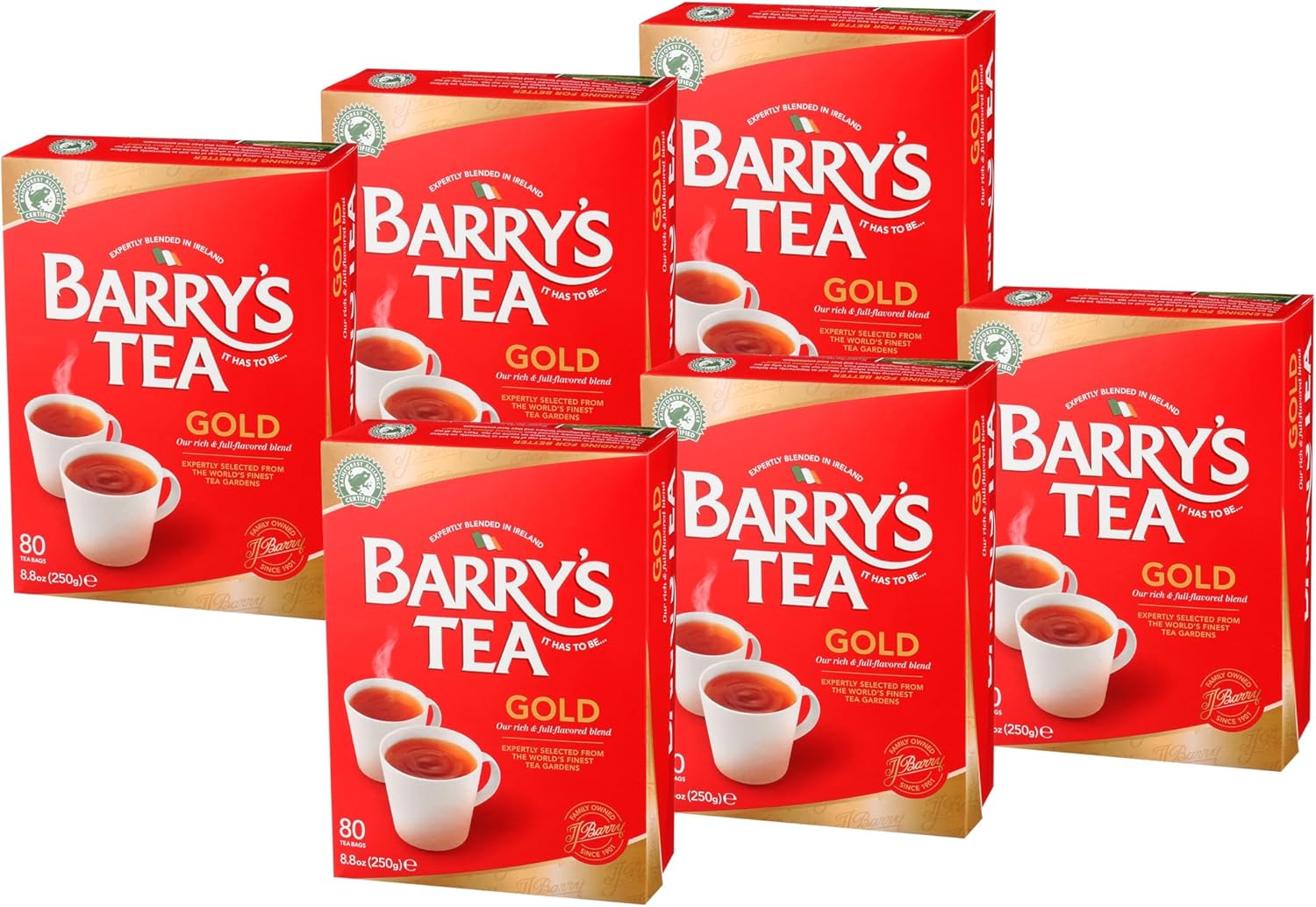 Barry's Tea Gold Blend 80 count Tea Bags (Pack of 6)