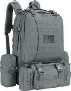 CVLIFE Tactical Backpack Military Army Rucksack 60L Large Assault Pack Detachable Molle Bag, Grey