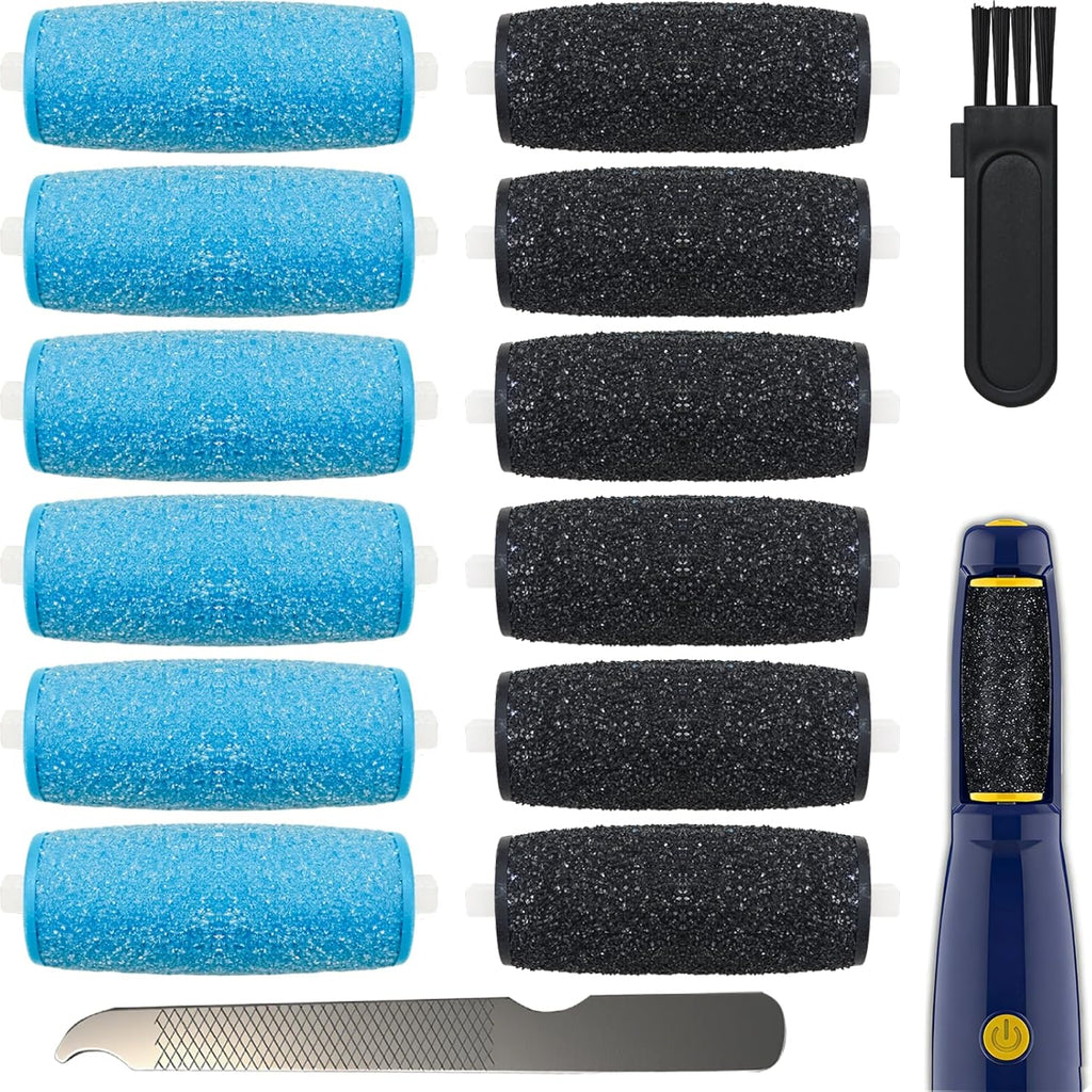 12 Pcs Replacement Rollers Compatible with Dr Scholl's Foot File and Amope Pedi-Perfect Callus Remover Foot File (6 Extra Coarse & 6 Regular Coarse)