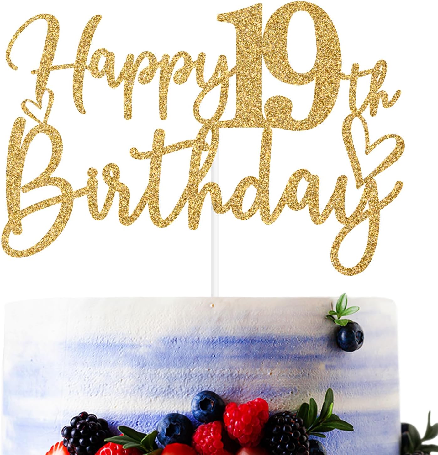 Gold Glitter Happy 19th Birthday Cake Topper, Cheers to 19 Years/Level 19 Unlocked, Funny 19th Birthday Party Decorations Supplies
