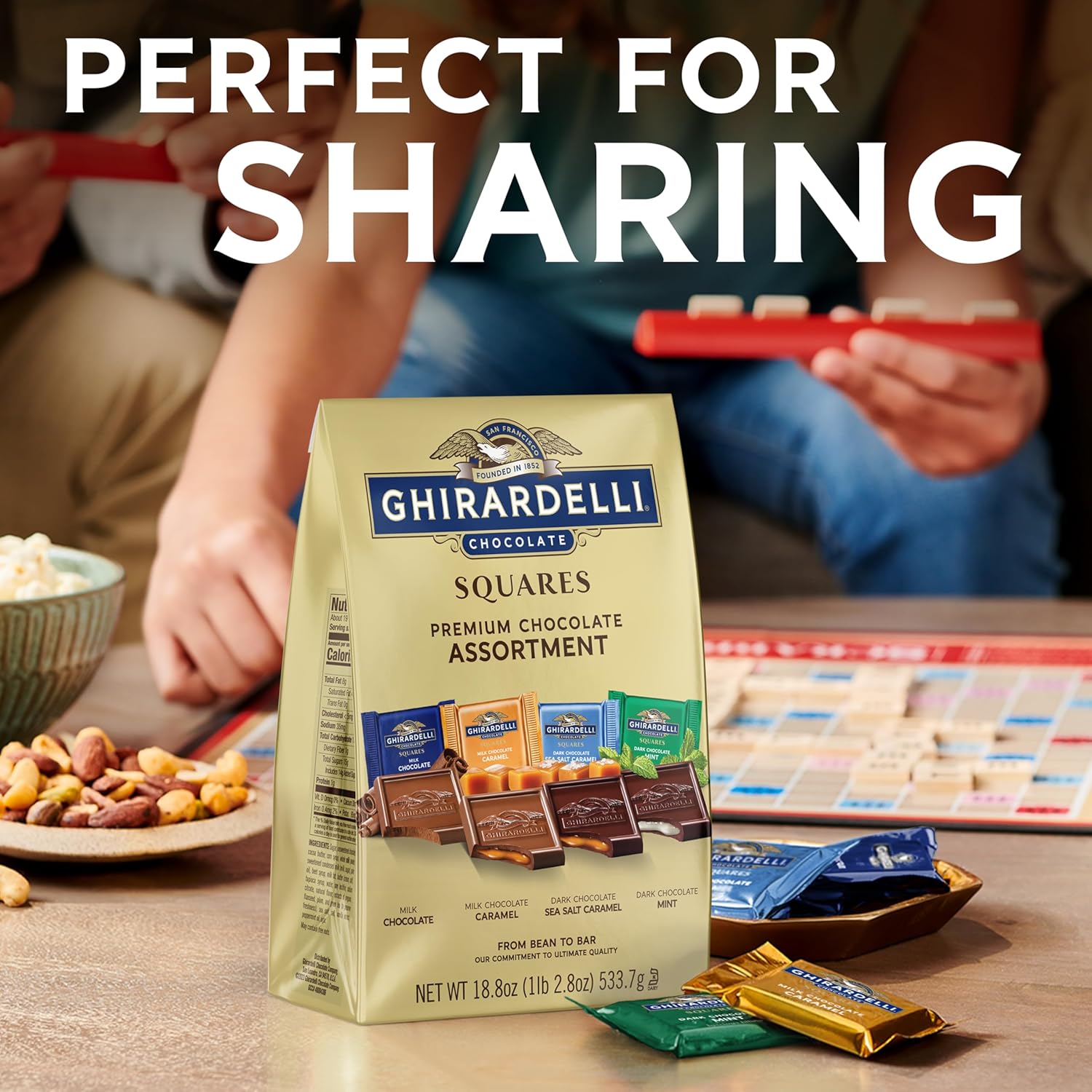 GHIRARDELLI Premium Chocolate Assortment SQUARES, 5.3 oz Bag Variety of Individually Wrapped Milk, Dark, and Mint Chocolates