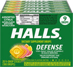 HALLS Defense Assorted Citrus Vitamin C Drops, 20 Sticks of 9 Drops (180 Total Drops)