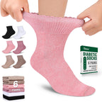 Bulinlulu Women’s Diabetic Socks – 6 Pairs Non-Binding Neuropathy Socks for Women 6-9 9-11