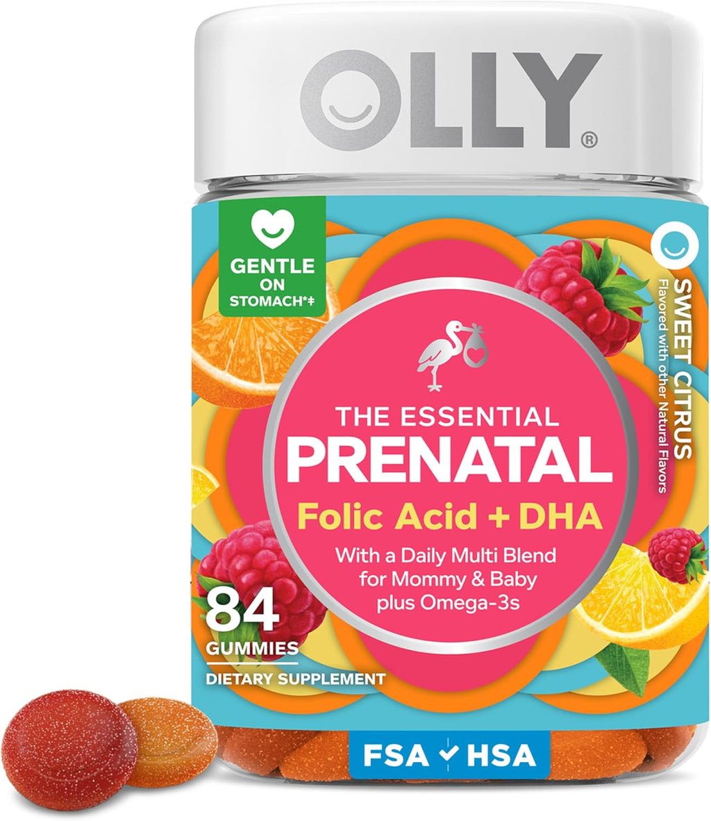 OLLY Prenatal Multivitamin Gummy, Daily Multi Blend for Mommy & Baby, Folic Acid, Omega 3 DHA, Vitamins A & D, Sweet Citrus Flavored, 42 Day Supply - 84 Count