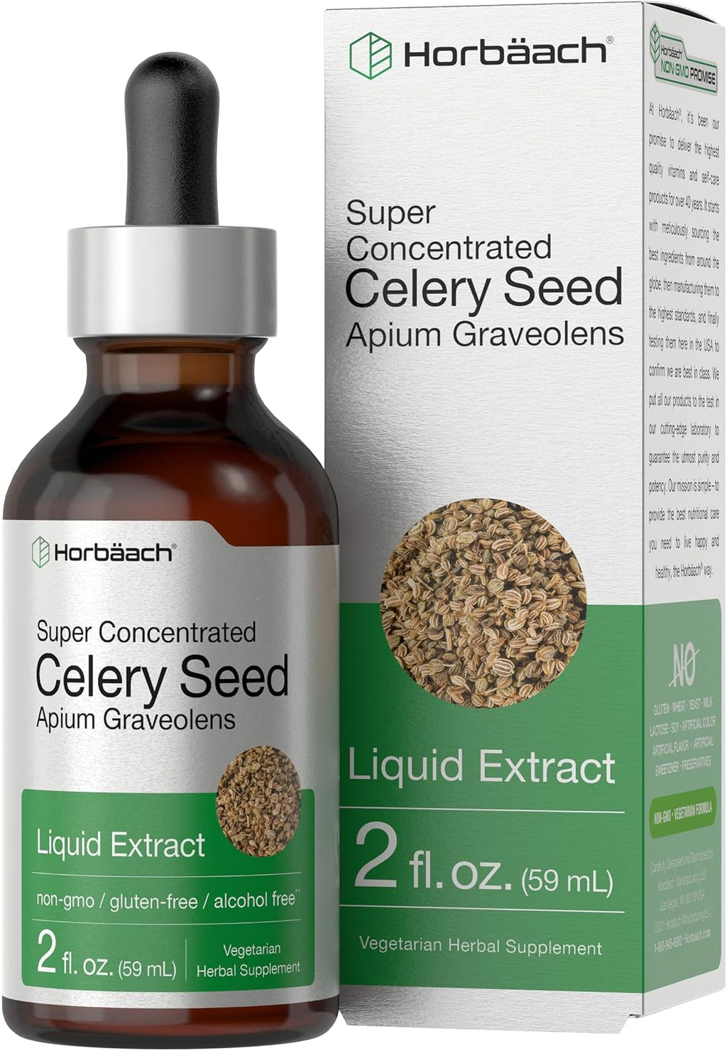 Horbaach Celery Seed Liquid Extract | 2 fl oz | Alcohol Free Tincture | Apium Graveolens | Vegetarian, Non GMO & Gluten Free Supplement