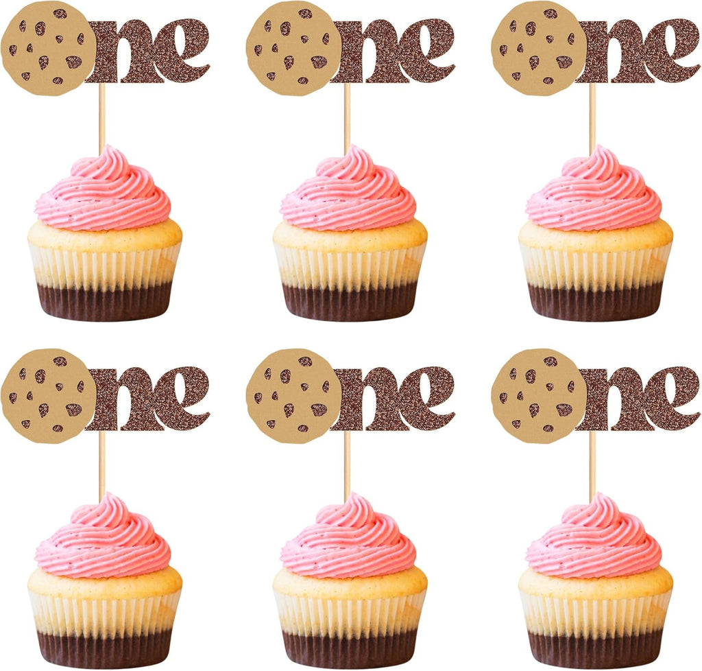 Ercadio 24PCS Cookies One Cupcake Toppers Cookie Cupake Picks for Breakfast Theme Baby Shower Kids Birthday Party Cake Decoration Supplies