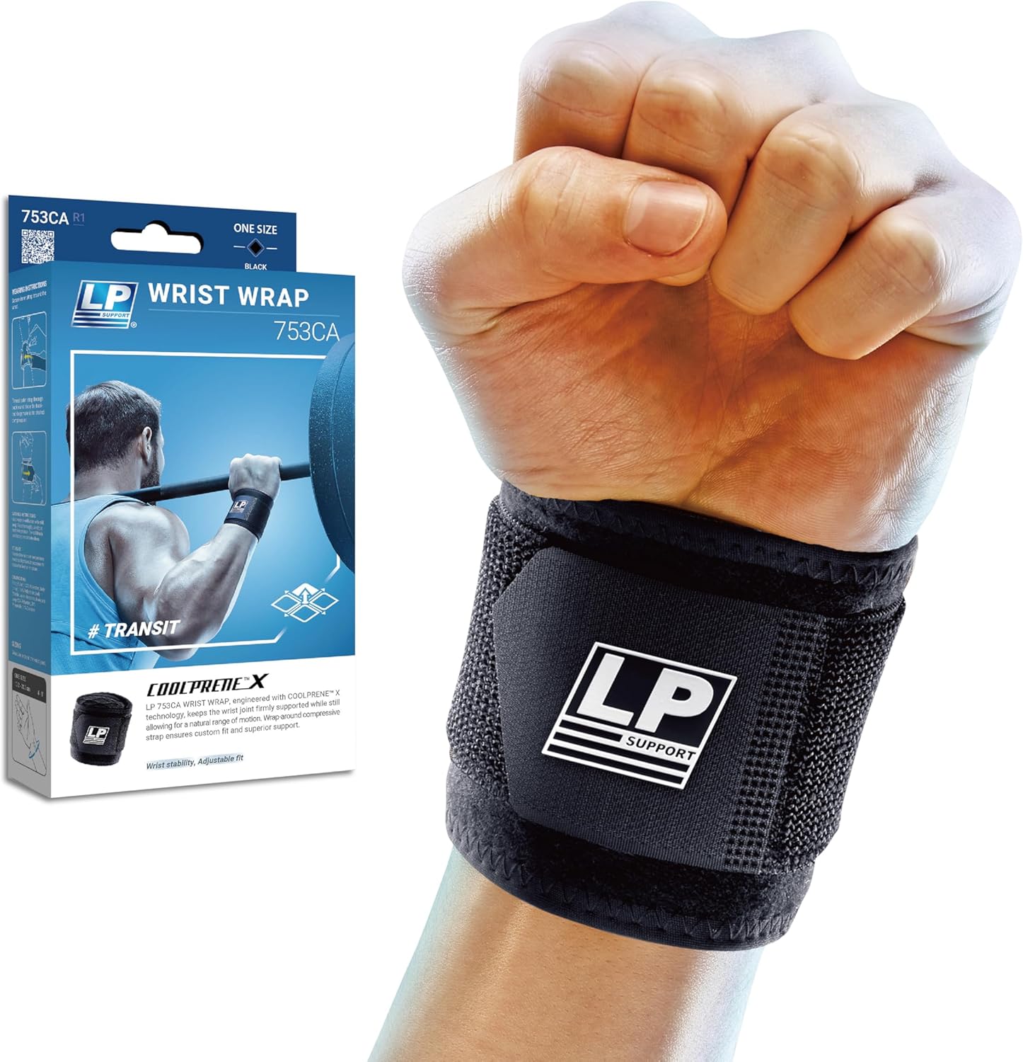 LP SUPPORT 753CA Adjustable Wrist Brace - Wrist Straps for Weightlifting, Crossfit, Tennis, Heavy Worker - Carpal Tunnel Wrist Brace for Work for Both Hands (Black, 1pc)