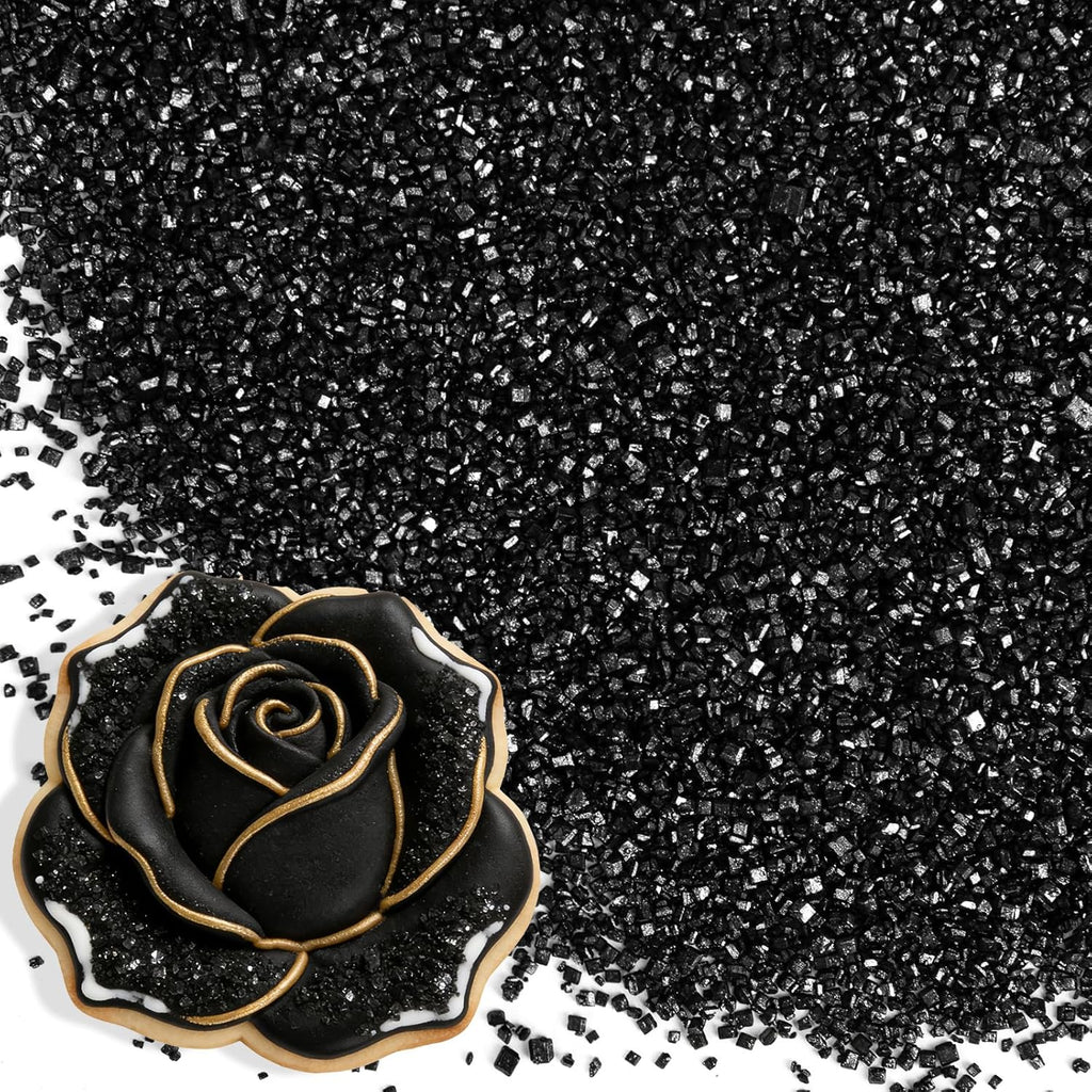 Edible Black Sprinkles for Cake Decorating,150g,Edible Sanding Sugar Crystals,Sprinkle Mix for Cookies,Donut,Ice Cream,Fondant Cake,Caramel Apples,Cupcakes,Desserts,Wedding Birthday Easter Party Supplies