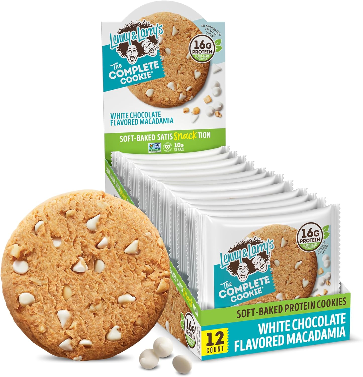 Lenny & Larry's Complete Protein Cookie, [White Chocolate Flavored Macadamia], Chewy Soft Baked, 16g Plant Protein, Vegan, Non-GMO, High Fiber, [4 Ounce]Cookie (Pack of 12)