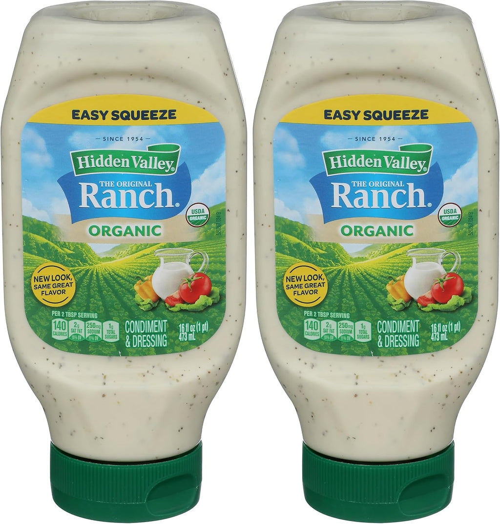 Hidden Valley Original Ranch Organic Salad Dressing & Topping, Gluten Free - 16 Ounce Bottle (Package May Vary) (Pack of 2)