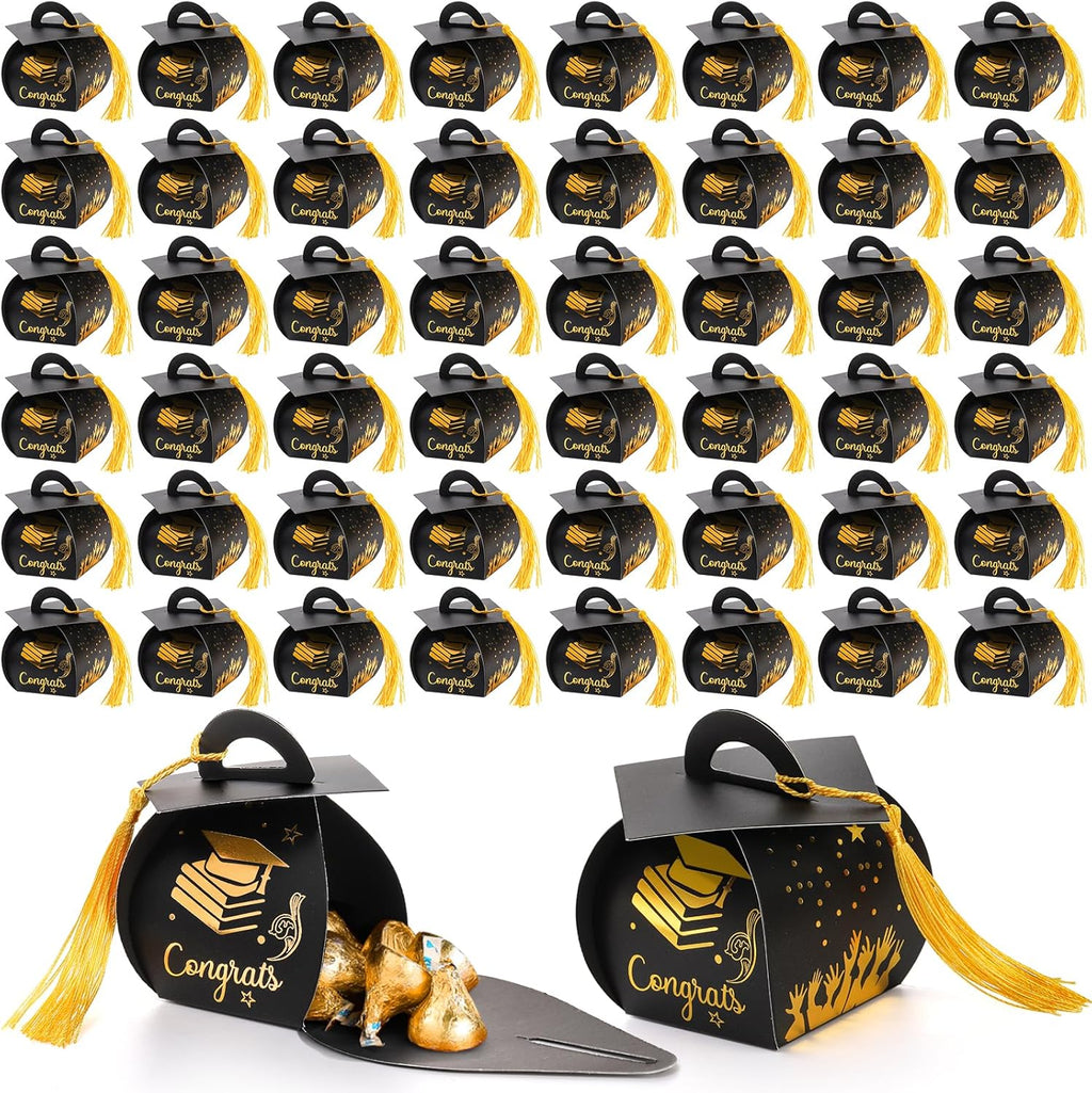 Lawei 50PC Graduation Cap Gift Boxes, Graduation Candy Boxes Treat Box with Tassel for Party Favors Box Centerpieces for Tables 2025