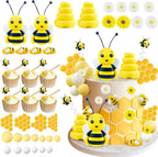 46 PCS Bee Cake Toppers Honeycomb Cake Decorations for Baby Shower Bee Theme Birthday Party Decoration Supplies