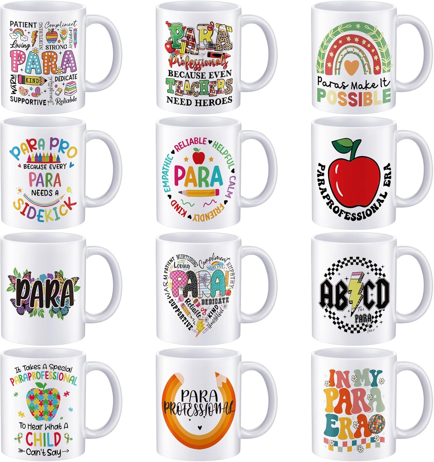 12 Pcs Paraprofessional Gifts Bulk, Paraprofessional Day Mugs 11oz Ceramic Cup for Para Supplies Teacher Assistant Grad Paraeducators, Teacher Aids, Classroom Staff Appreciation Gifts