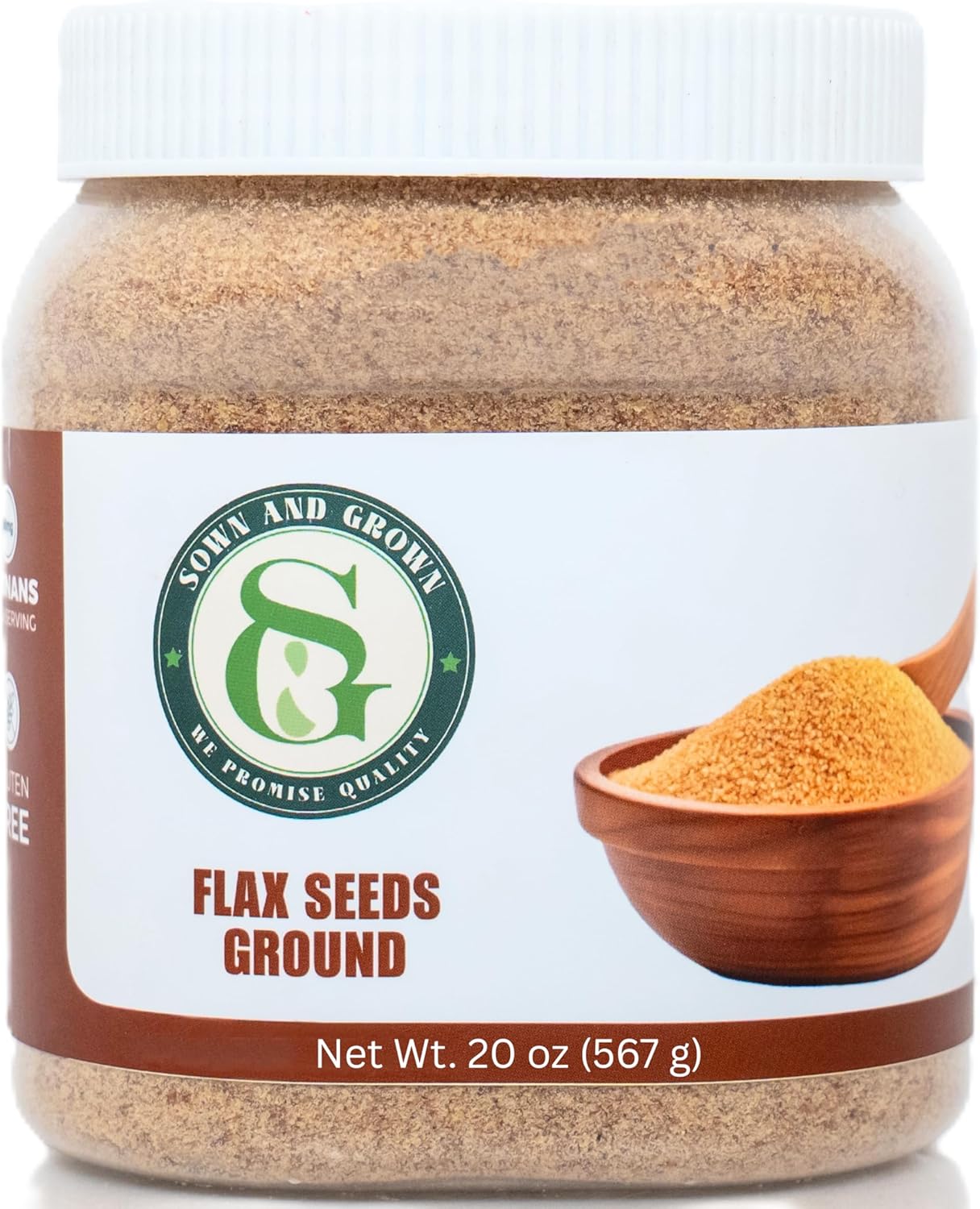 Sown and Grown Ground Flaxseed - 20oz | Natural Golden Flax Seeds Powder | Smoothies, Baking & Weight Management | Omega-3 Rich