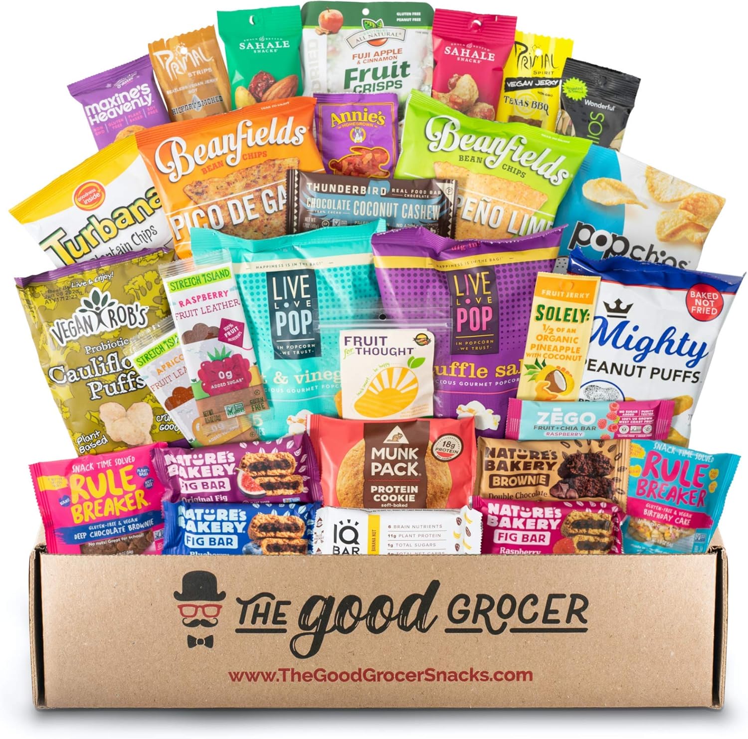 Deluxe VEGAN Snacks Care Package: Delicious Vegan Jerky, Protein Bars, Cookies, Chips, Puffs, Fruit & Nuts, Healthy Gift Basket Alternative, Snack Variety Pack, College Student Care Package