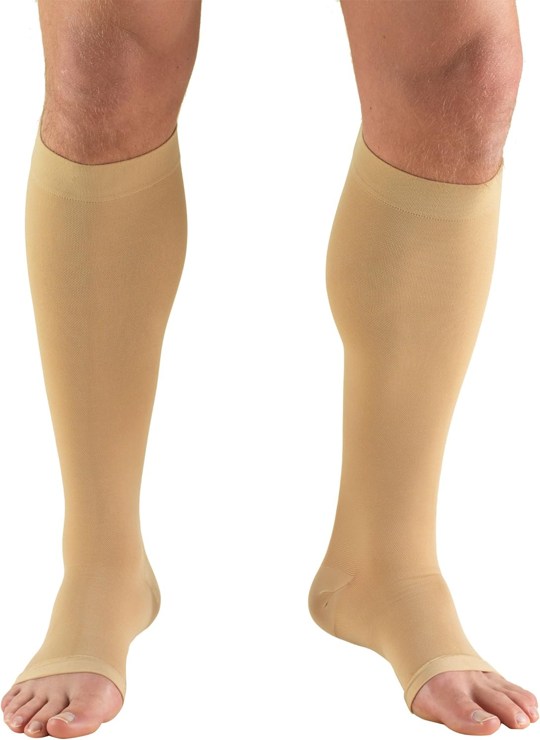 Truform 15-20 mmHg Compression Stockings for Men and Women, Knee High Length, Open Toe, Beige, Large