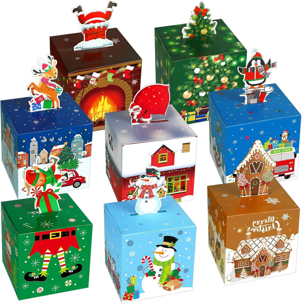 Yeaqee 32 Pcs Christmas Goody Gift Boxes 3D Xmas Candy Treat Box Red and Black Buffalo Plaid Treat Favor Bags Holiday Gift Wrap Paper Holder for Cookies Party Favor Supplies Giving(Vibrant)