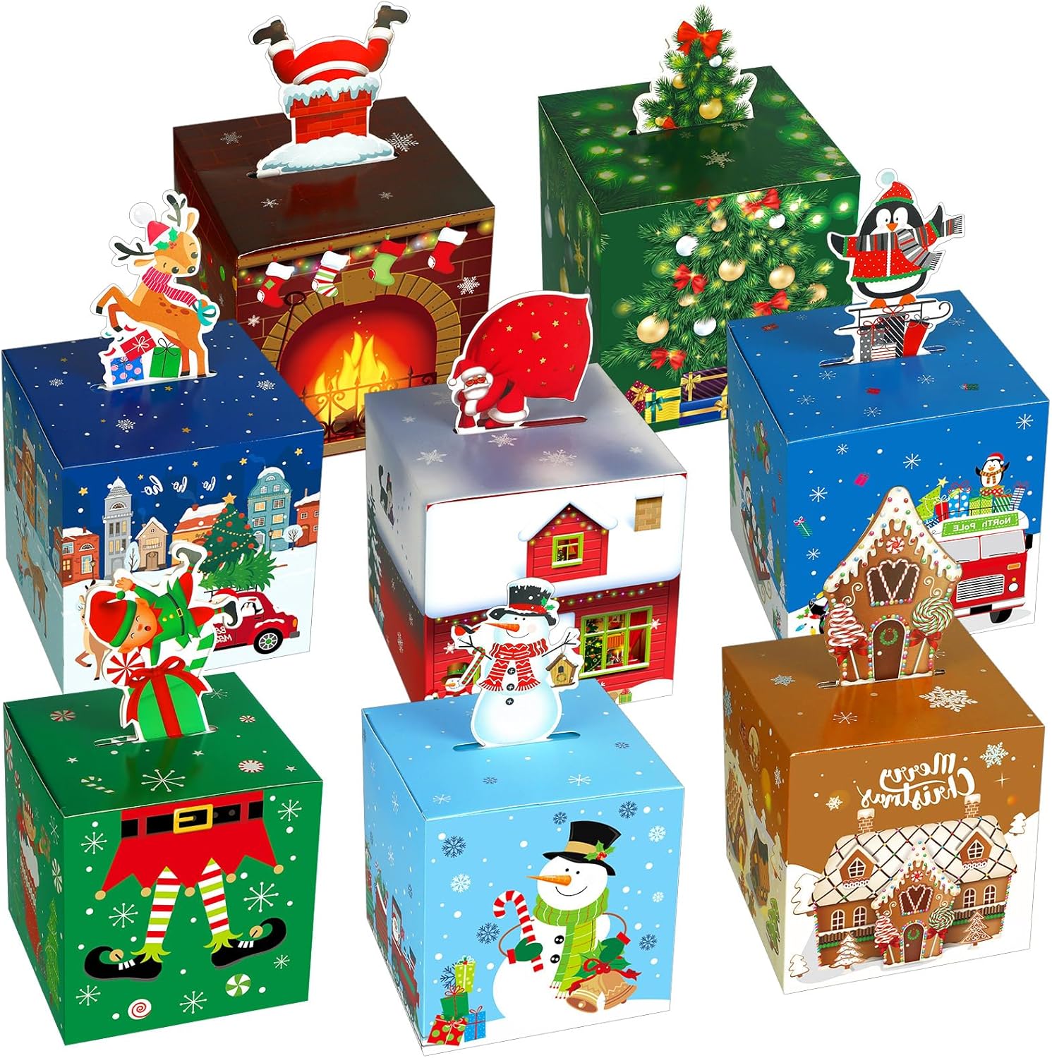Yeaqee 32 Pcs Christmas Goody Gift Boxes 3D Xmas Candy Treat Box Red and Black Buffalo Plaid Treat Favor Bags Holiday Gift Wrap Paper Holder for Cookies Party Favor Supplies Giving(Vibrant)