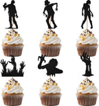 24Pcs Halloween Zombie Cupcake Topper - Zombie Birthday Party Decorations - Horror Halloween theme Birthday Baby Shower Decorations Black