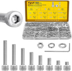 960pcs M2.5 Screws with Nuts Assortment kit, M2.5x4/6/8/10/12/16/20/25 mm 304 Stainless Steel Hex Socket Head Bolts with Flat & Lock Washers Assorted Set