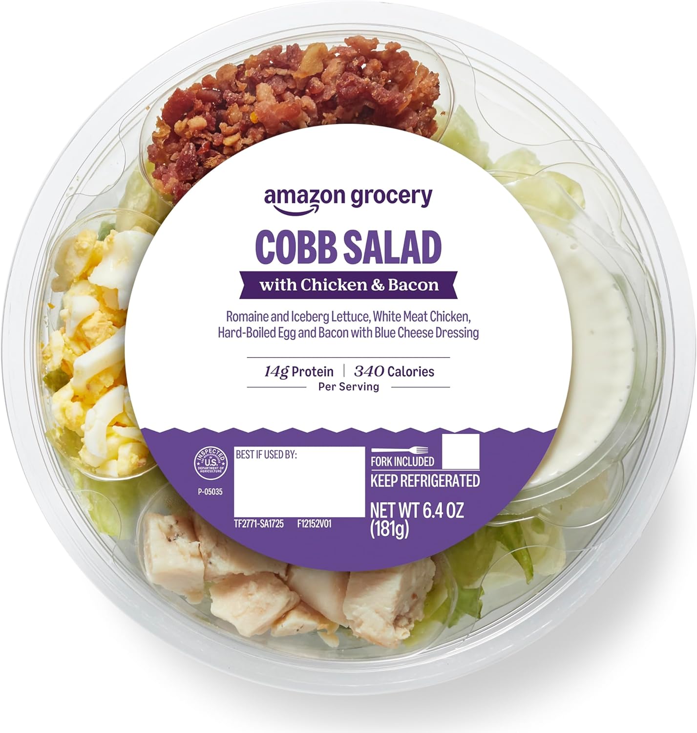 Amazon Grocery, Cobb Salad, with Chicken & Bacon, 6.4 Oz (Previously Amazon Fresh Brand, Packaging May Vary)