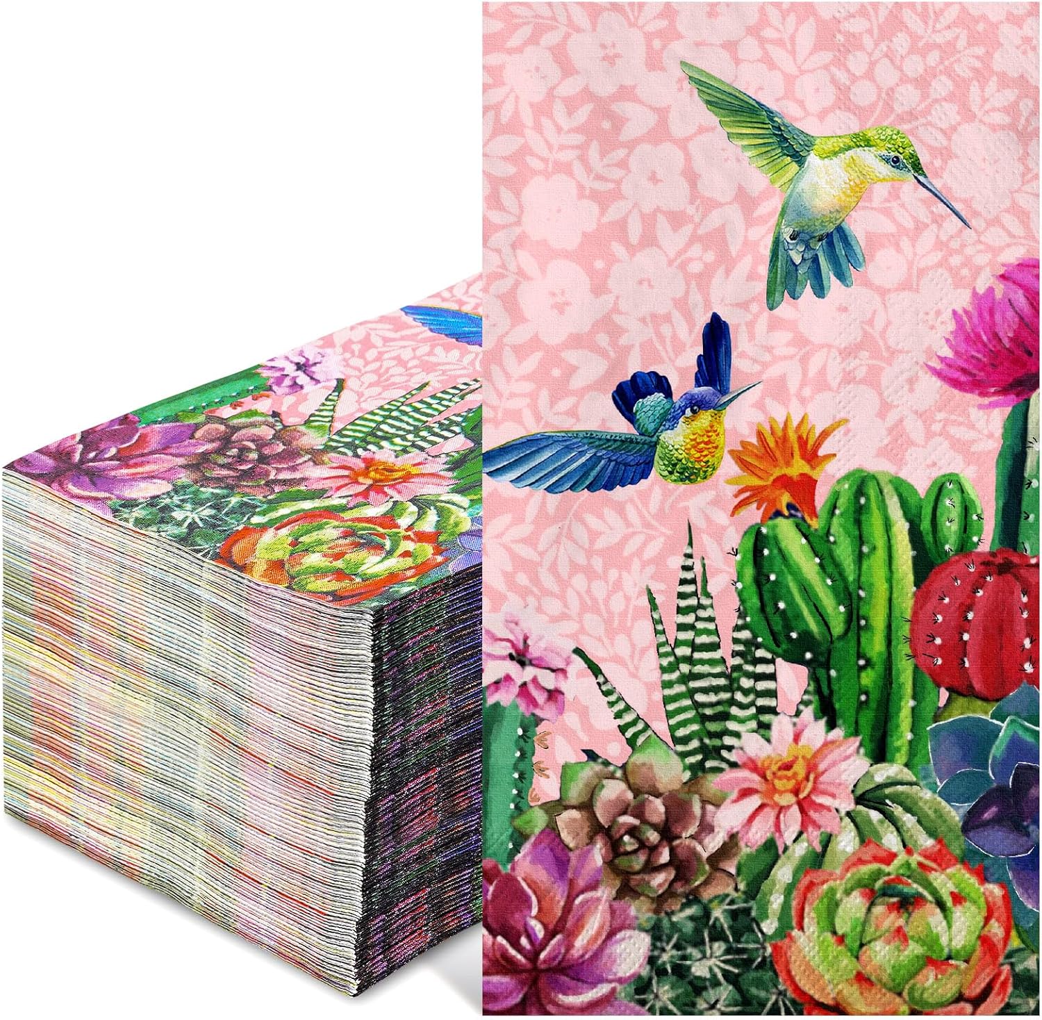 AnyDesign 100 Pcs Cactus Guest Napkins Disposable Pink Bird Succulent Paper Napkins Summer Dinner Hand Towels for Home Kitchen Bathroom Seasonal Holiday Party Supplies