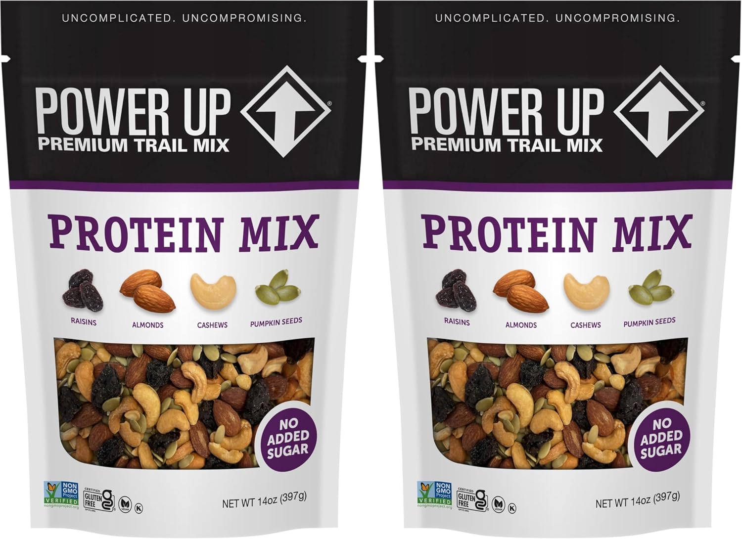 Power Up Premium Trail Mix - Protein Packed 14oz,No Added Sugar,Made Without Peanuts,Gluten Free,Vegan,Non-GMO,(Pack of 2)