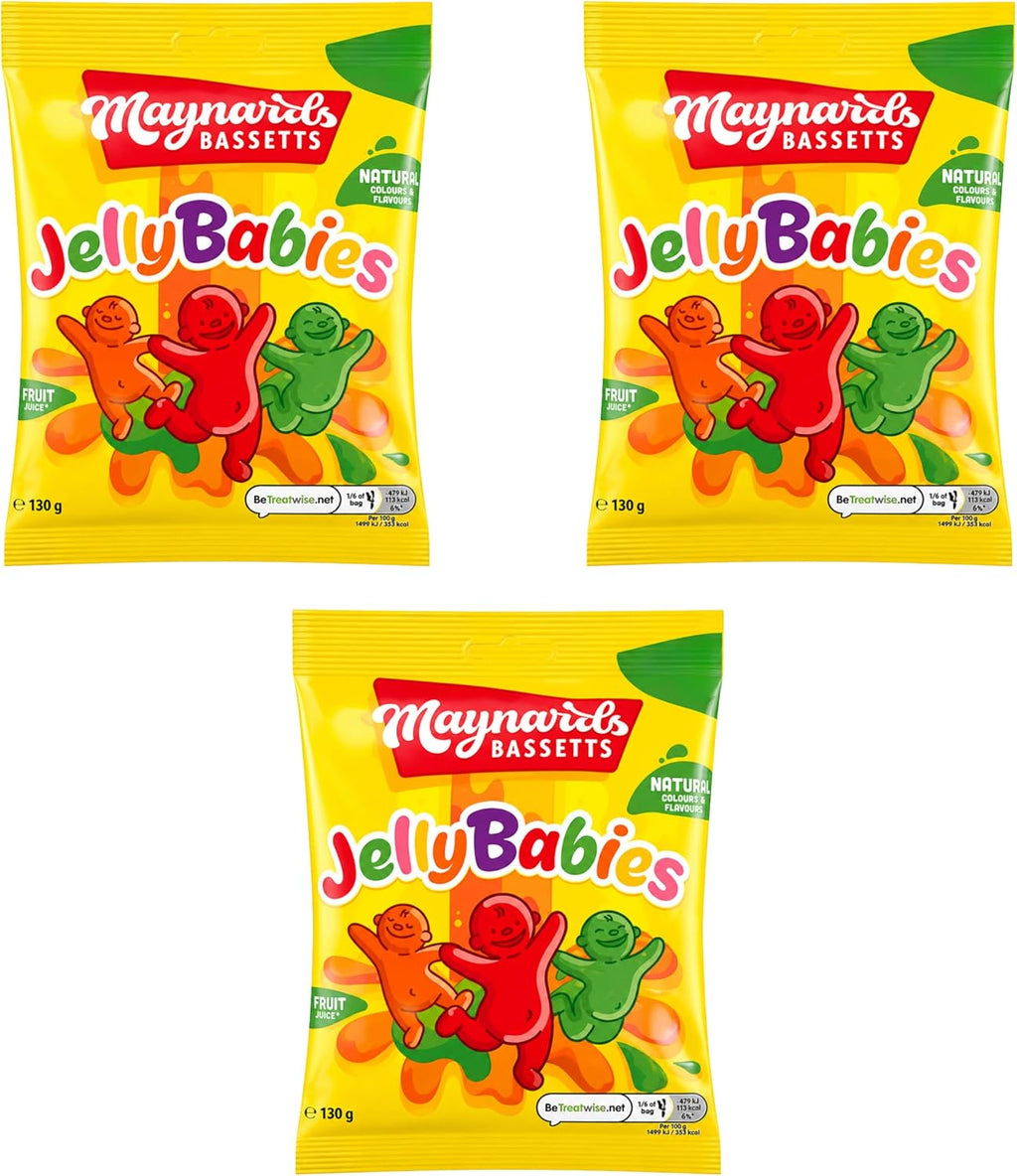 Maynards Bassetts Jelly Babies 130g x3, Soft Chewy