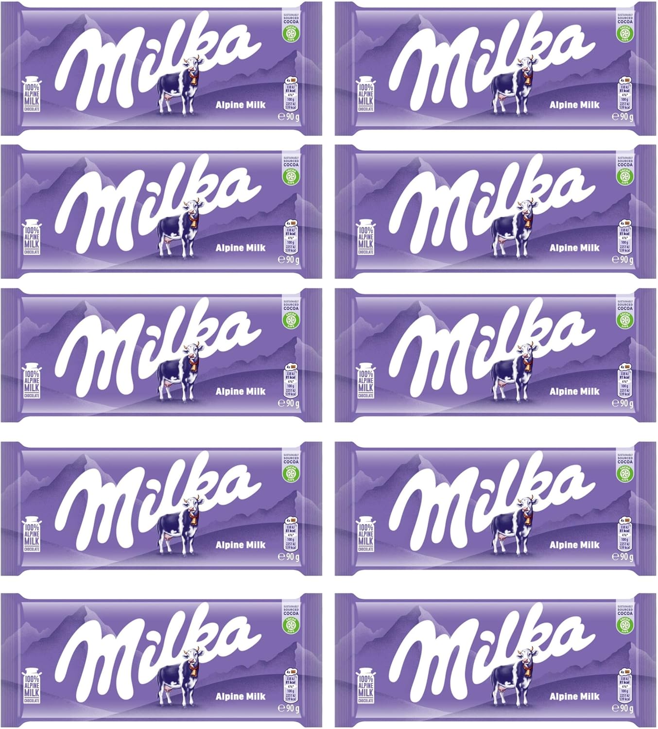 Milka Alpine Milk Chocolate - 90g (Pack of 10)