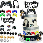 28 PCS Video Game Birthday Cake Toppers Controller Headset Ball Cake Decoration for Video Game Theme Birthday Party Supplies