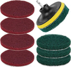 4-Inch Scrub Drill Brush Power Scouring Pads Household Cleaning Set 4 Red Pads 4 Green Pads 1 Drill Attachment and 1 Universal Shaft for Kitchen Bathroom Tiles Bathtubs Glass Porcelain