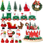 RAYNAG 18-Piece Christmas Cake Decoration Set - Merry Christmas Cake Toppers with Train, Tree, Santa, Sleigh, Reindeer for Themed Parties & Gifts