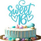 1 Pack Sweet Teenager 16 Cake Topper Glitter 16th Birthday Cake Pick for Cheers to 16 Years Old 16th Birthday Party Cake Decorations Supplies Light Blue