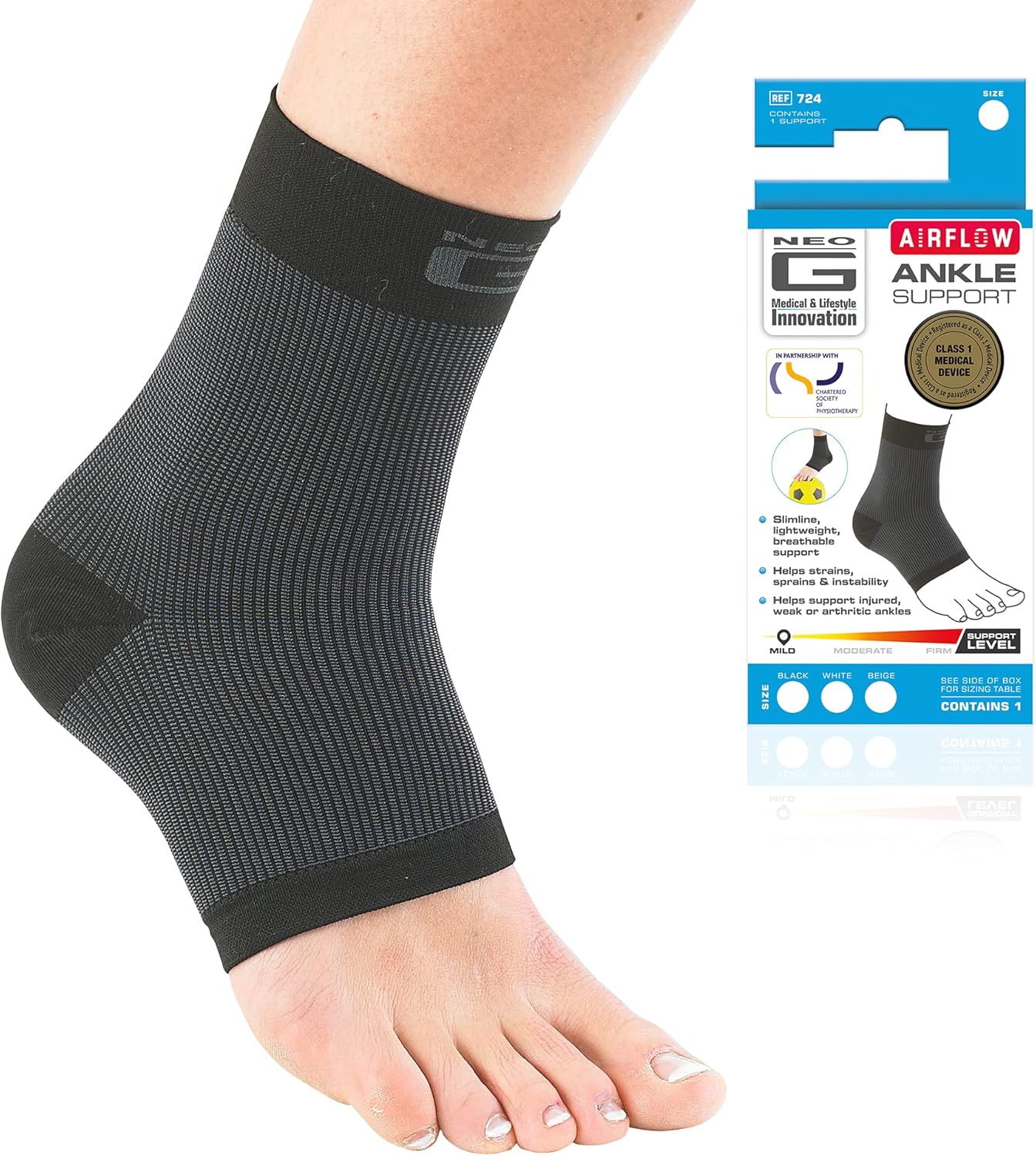Neo-G Airflow Ankle Compression Sleeve - Sports, Daily Wear - Compression Ankle Brace, Tendonitis Support, Compression Ankle Support for Weak Ankles and Joint Pain - Airflow - XL – Black