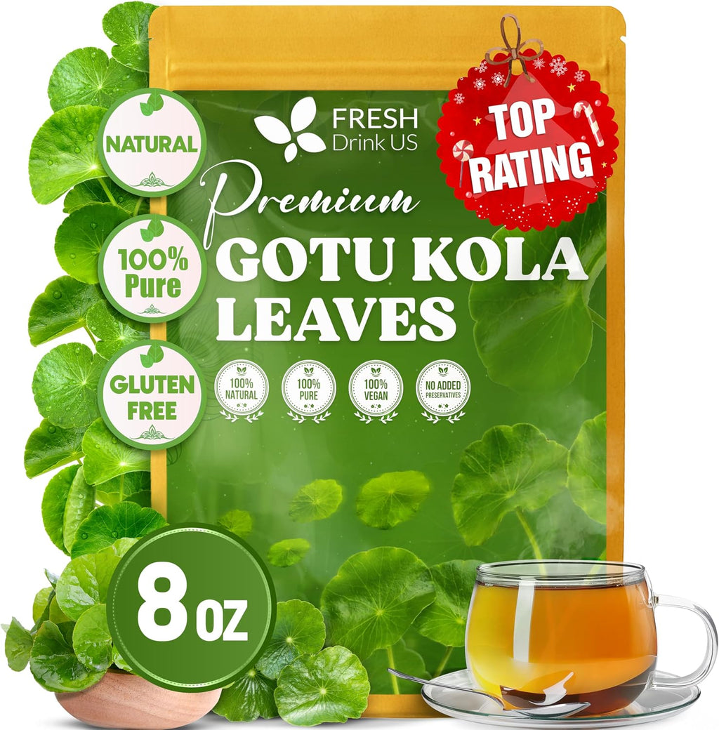 FreshDrinkUS, Premium Gotu Kola Leaves (Centella asiatica) | 8 oz Dried Loose Leaf | Naturally Mild & Earthy Herbal Tea – Premium Quality Leaves. Sugar-Free. Caffeine-Free. Vegan