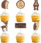 Ercadio 24 Pcs Woodland Party Cupcake toppers Picks Welcome Baby Oh Baby Party Decorations Woodland Animals Cake Woodland Theme Baby Boy Girl Birthday Favors Woodland Party Supplies