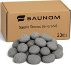 Premium Sauna Rocks for Electric and Wood Burning Sauna Heaters — 33lbs A+ Grade Natural Vulcanite — Crack Resistant & Superior Heat Retention Sauna Stones — Fast Heating & Long Lasting Steam