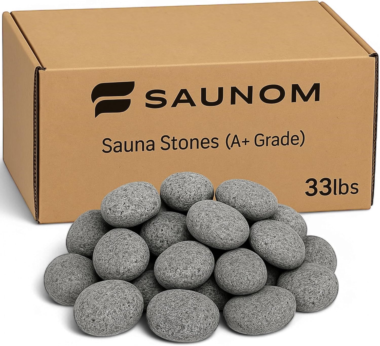 Premium Sauna Rocks for Electric and Wood Burning Sauna Heaters — 33lbs A+ Grade Natural Vulcanite — Crack Resistant & Superior Heat Retention Sauna Stones — Fast Heating & Long Lasting Steam
