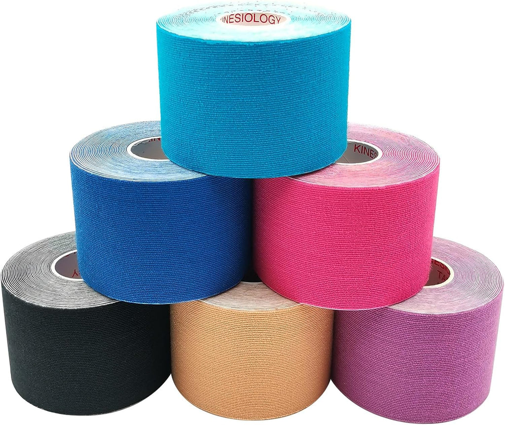 Kinesiology Tape 6 Rolls (5cm x 5m) - Elastic Therapeutic Sports Tape for Sports, Exercise, Pain Relief and Injured Muscle Support, Waterproof, Breathable & Latex Free (Mix)